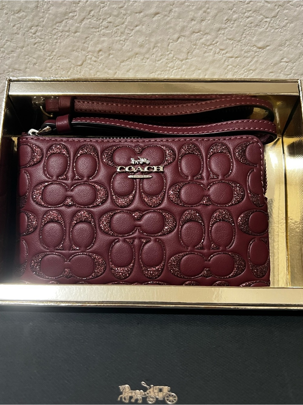 Coach Embossed Signature Wristlet - Burgundy